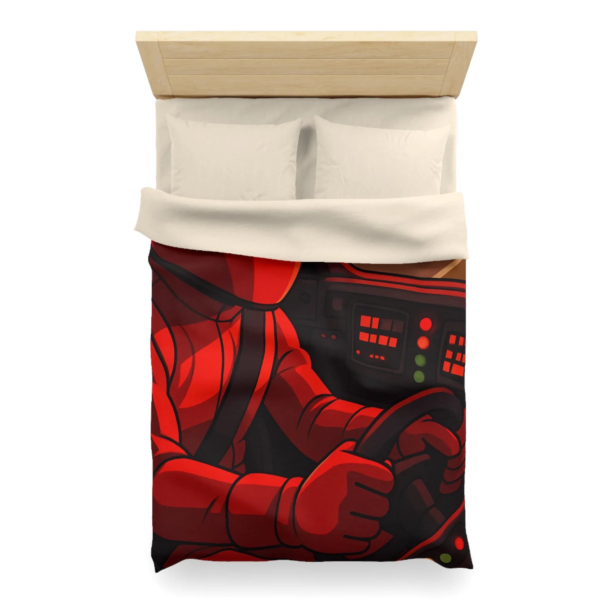 Housse de couette dynamique motif pilote de course rouge en automobile sportive