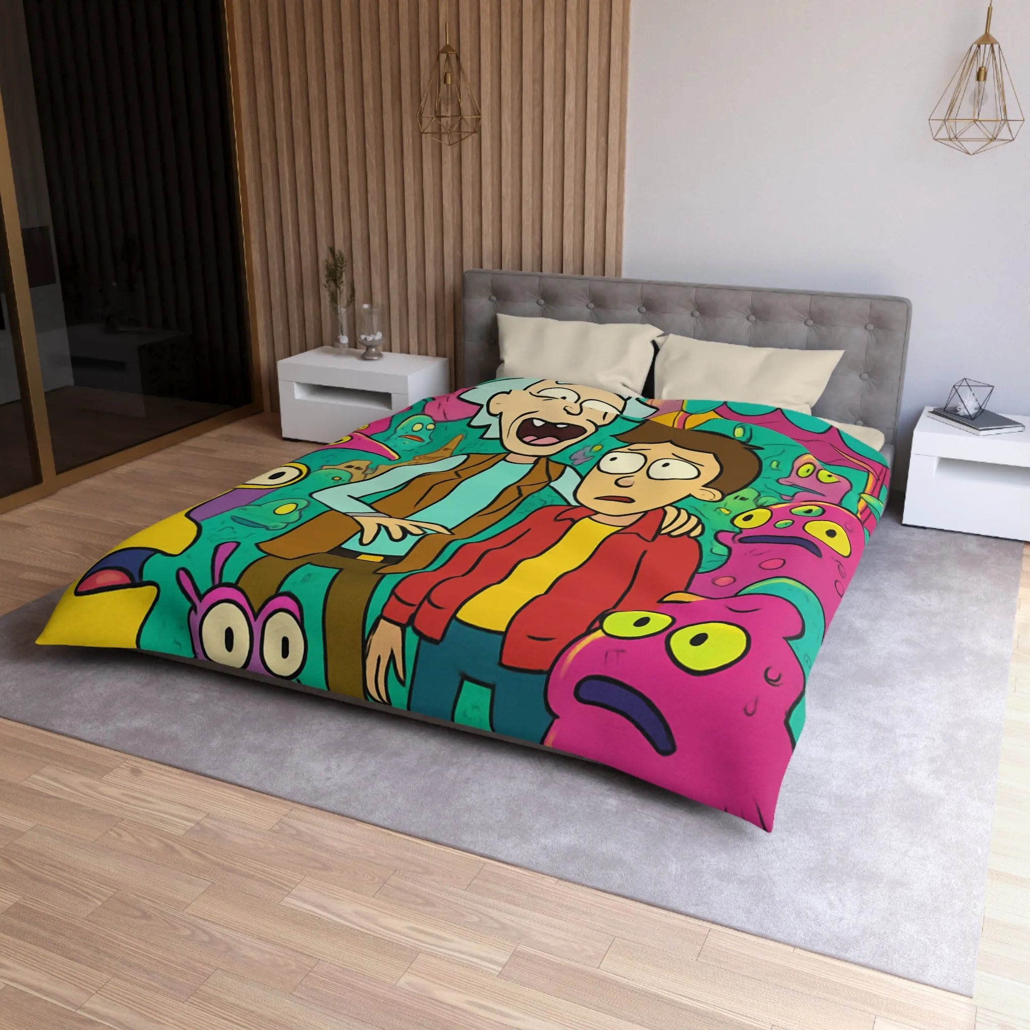 Housse de couette extravagante avec motifs extraterrestres et ambiance science-fiction colorée animée