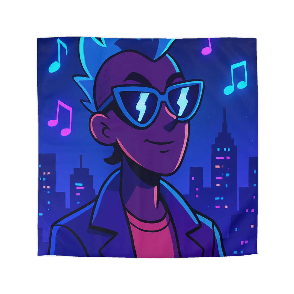 Housse de Couette Personnalisée avec Art de Ville Nocturne et Musicien Stylé Électrique