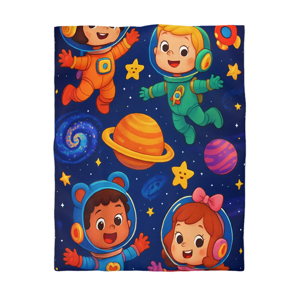 Housse de Couette Enfant : Aventure Cosmique avec Astronautes et Étoiles Colorées Stylisées
