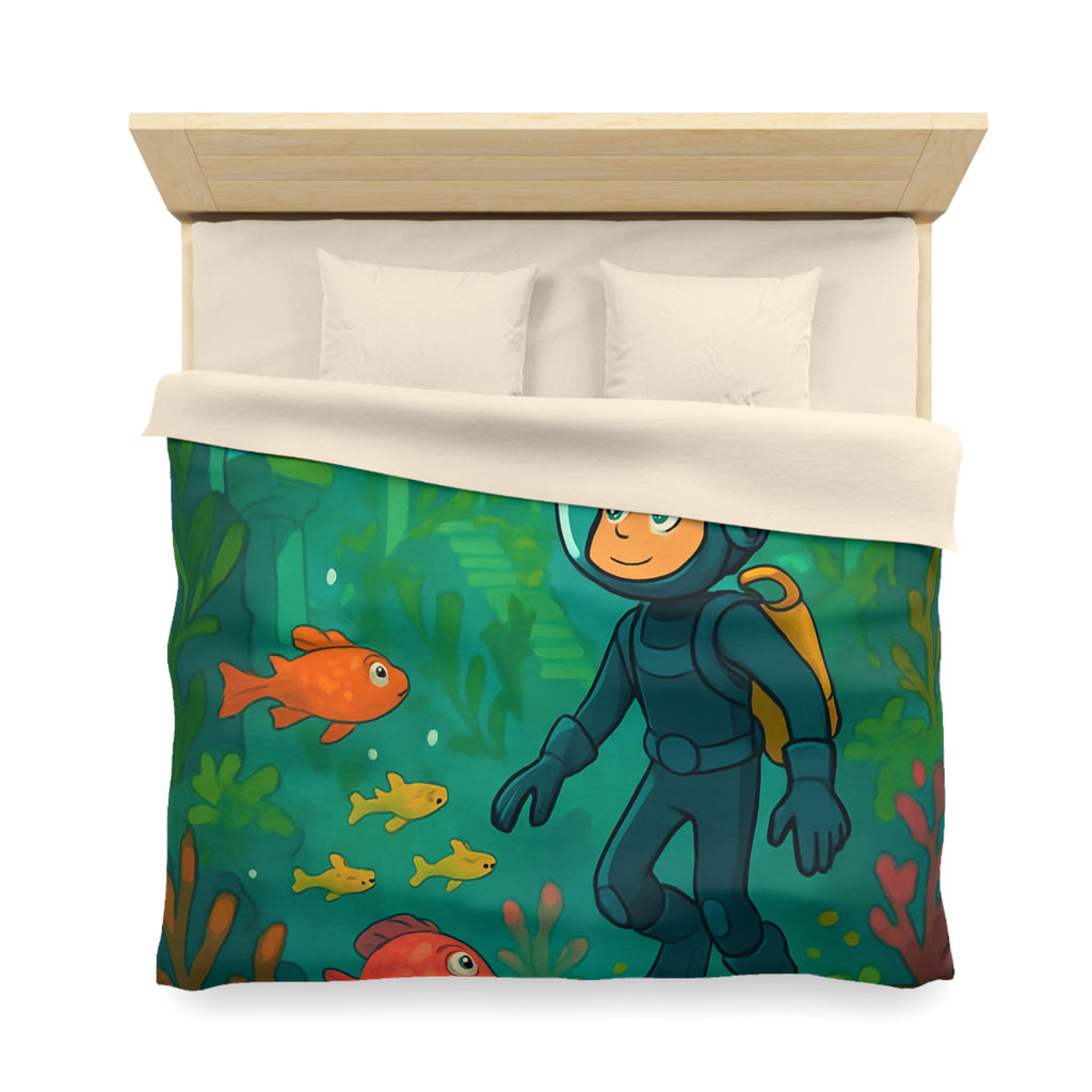 Plongée sous-marine enfantine avec poissons colorés et ruines anciennes, aventure océanique artistique