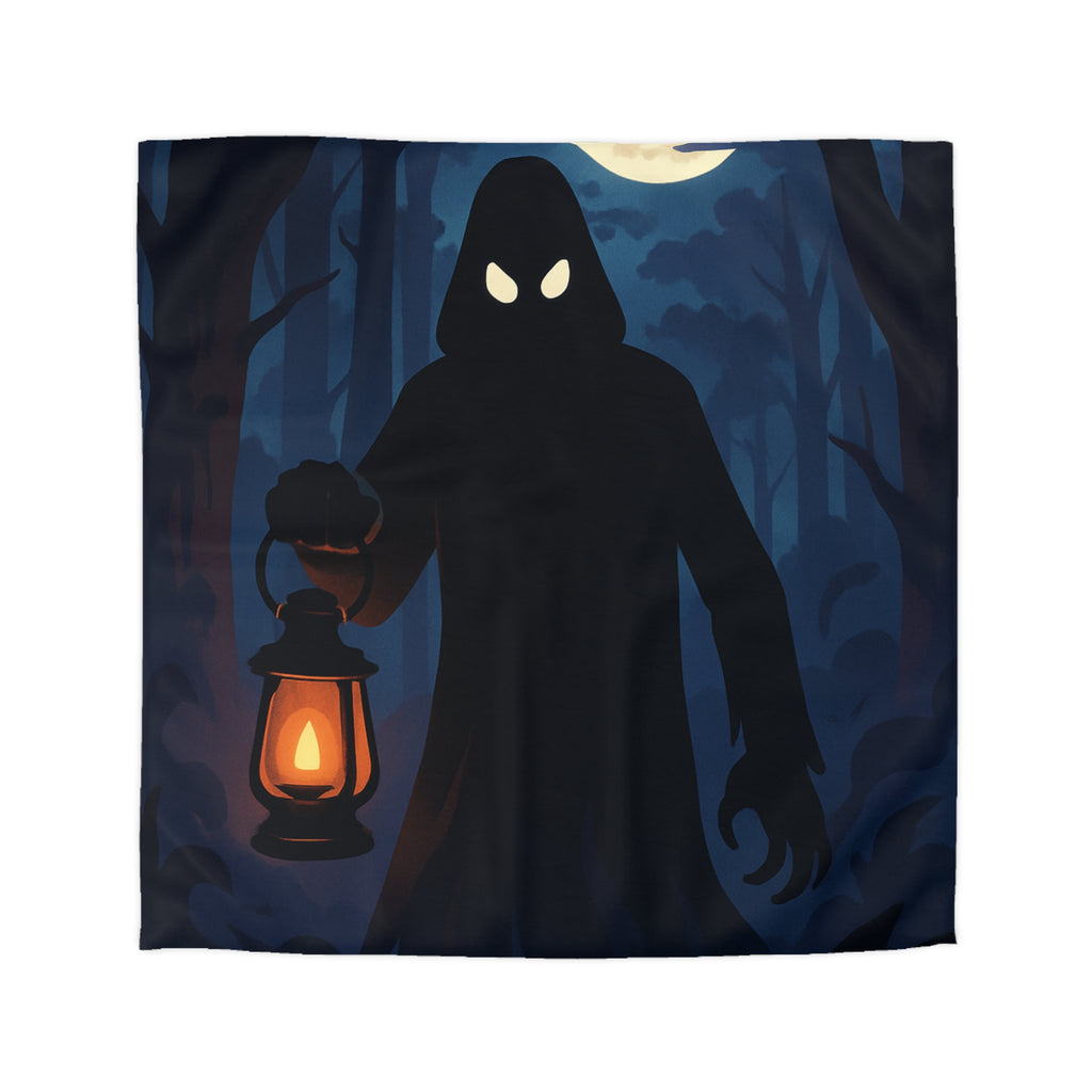 Housse de couette mystérieuse, forêt nocturne avec silhouette et pleine lune lumineuse