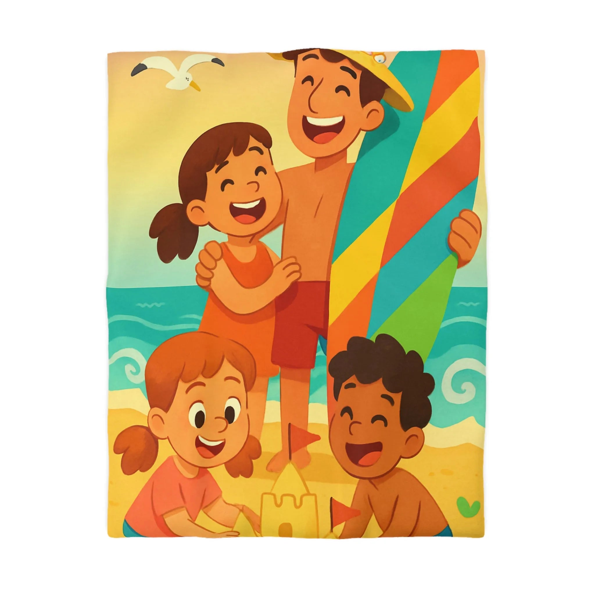 Housse de couette colorée avec illustration joyeuse de plage et jeux d'enfants