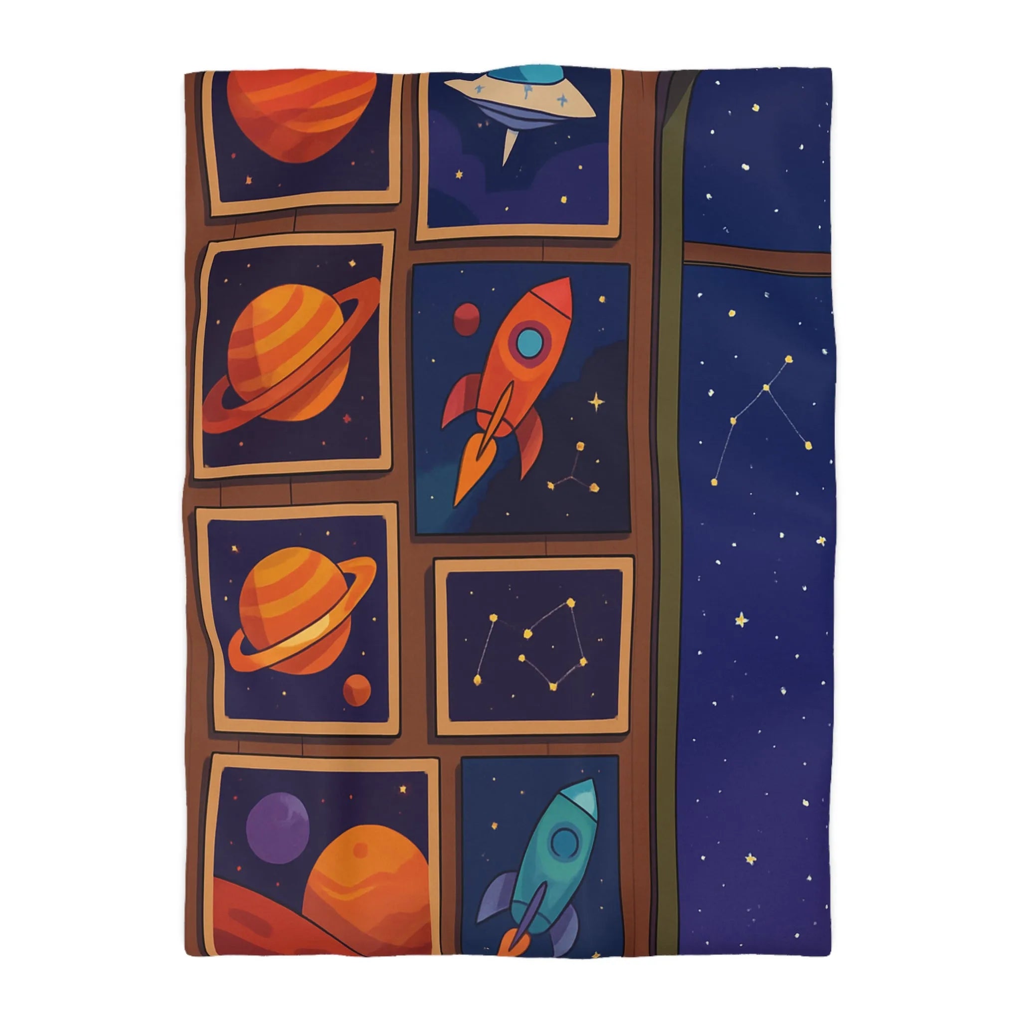 Housse de Couette Espace Coloré avec Fusées et Constellations pour Chambre Enfant