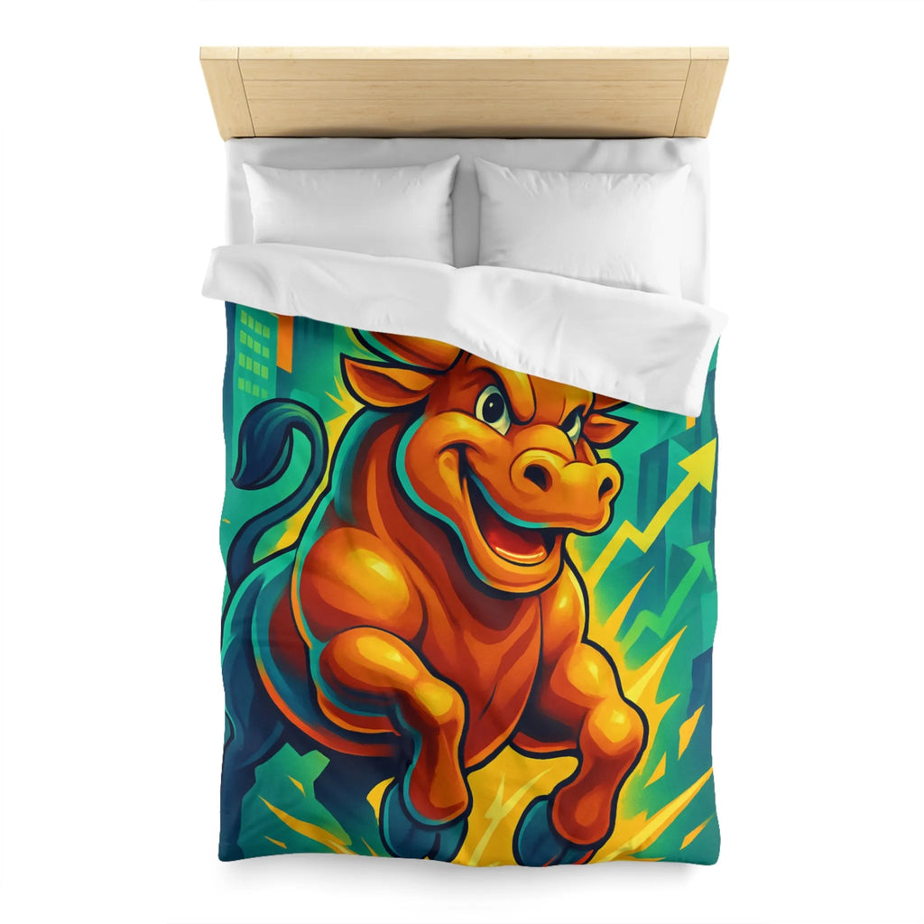 Housse de couette dynamique avec illustration de taureau énergique et motifs de croissance économique
