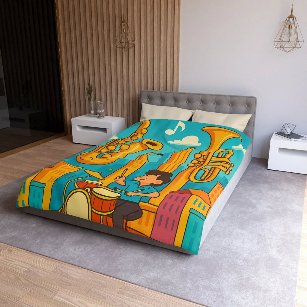 Housse de Couette Colorée avec Motif Musical pour Enfants Amoureux de Jazz en Ville