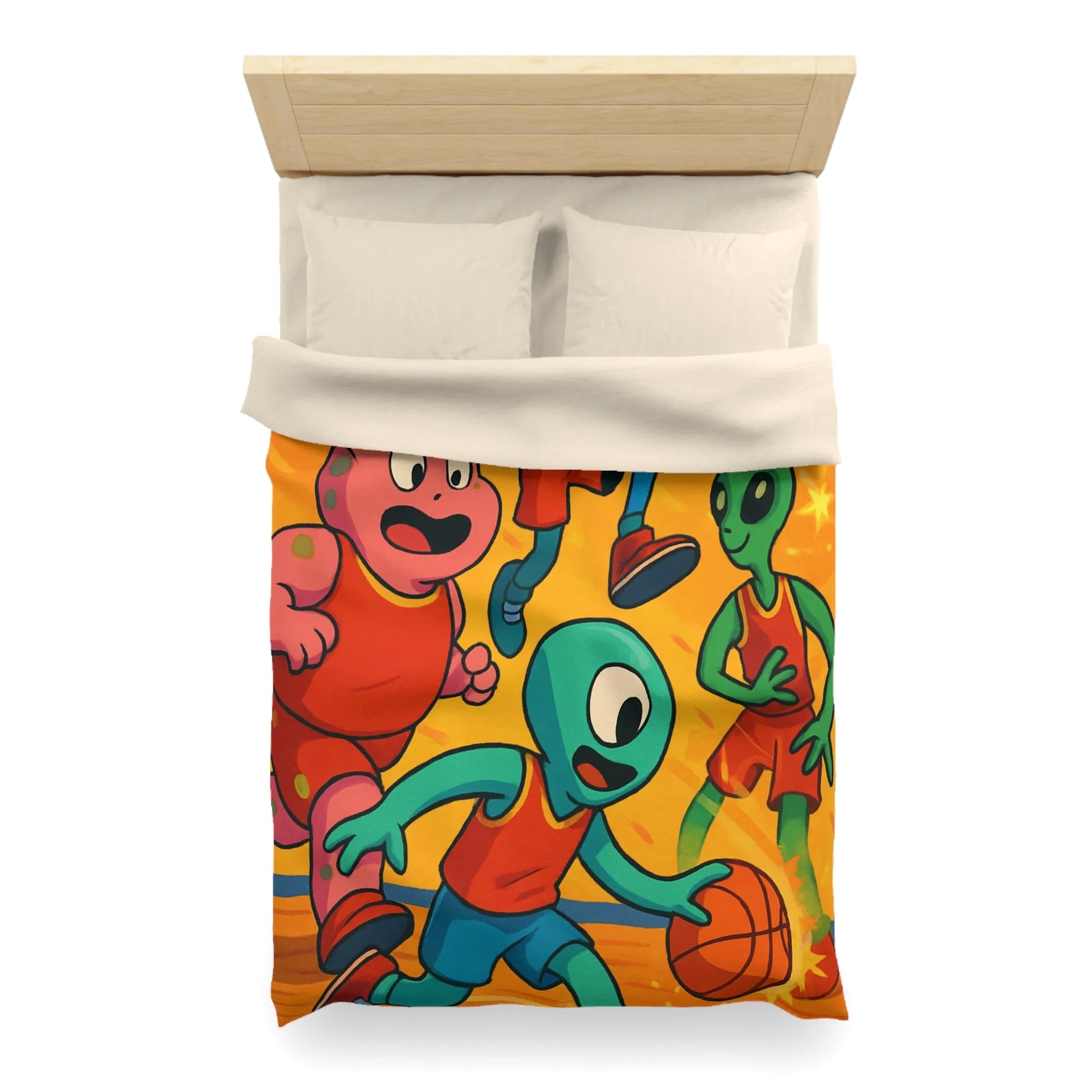 Housse de couette alien colorée pour chambre d'enfant avec thème basket et espace