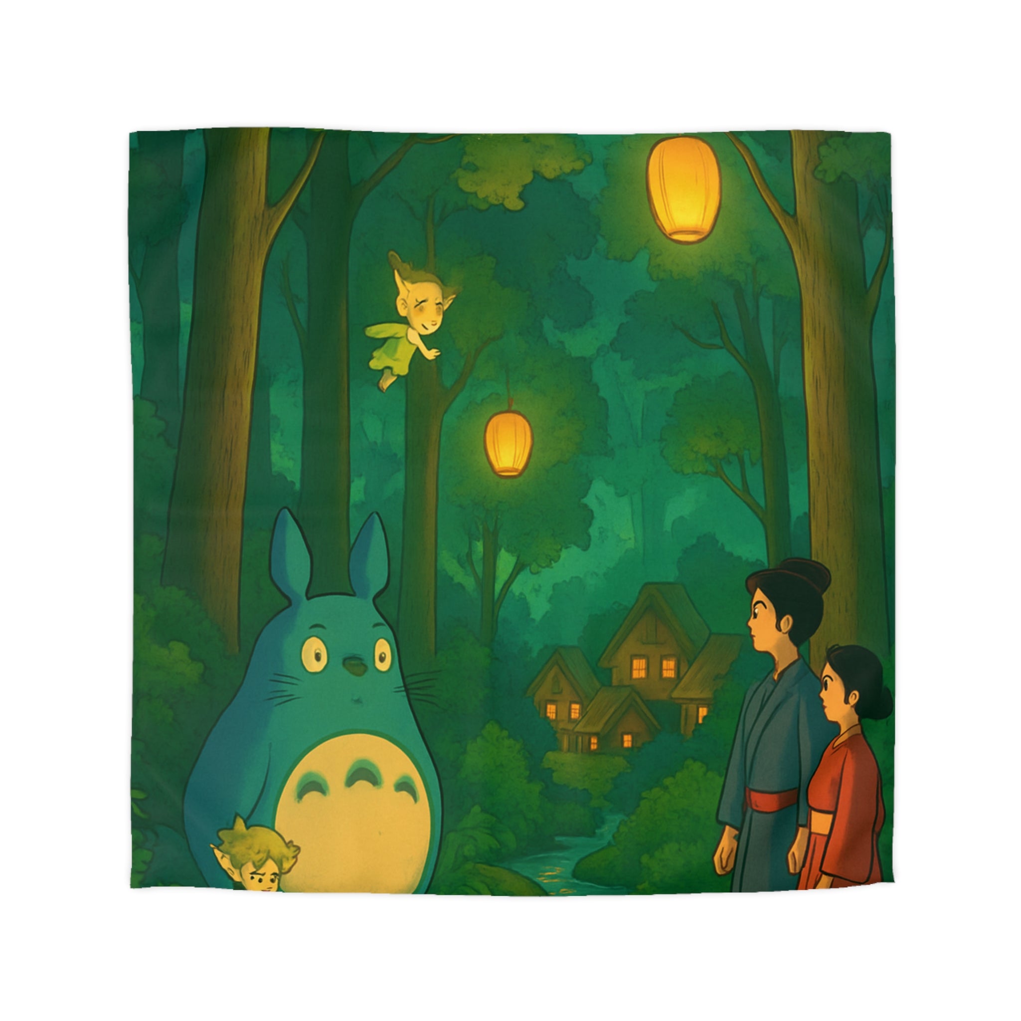 Housse de Couette Nature Enchantée avec Créatures Magiques et Paysage de Forêt Mystique