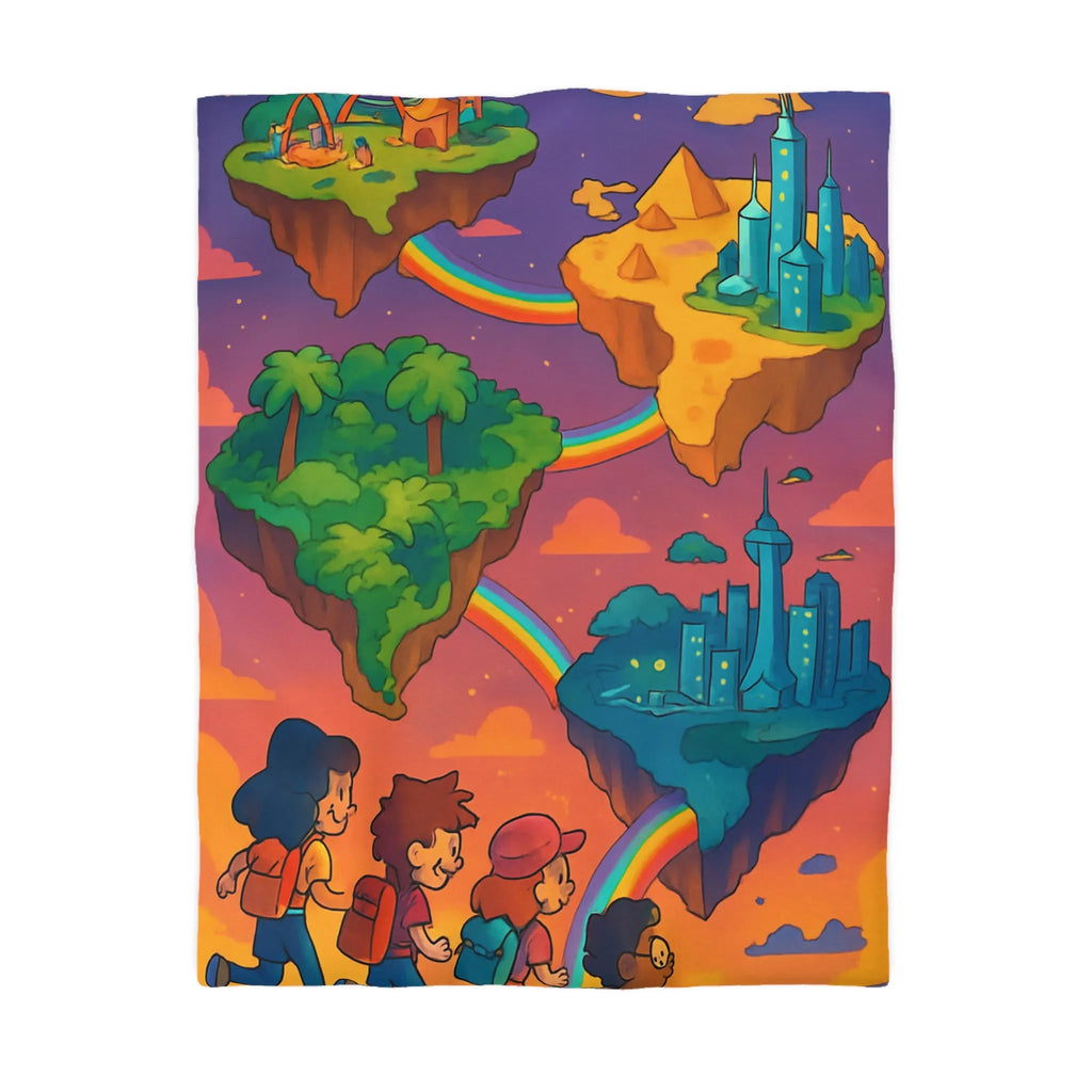 Housse de couette avec univers magique flottant pour chambre d'enfant colorée arc-en-ciel