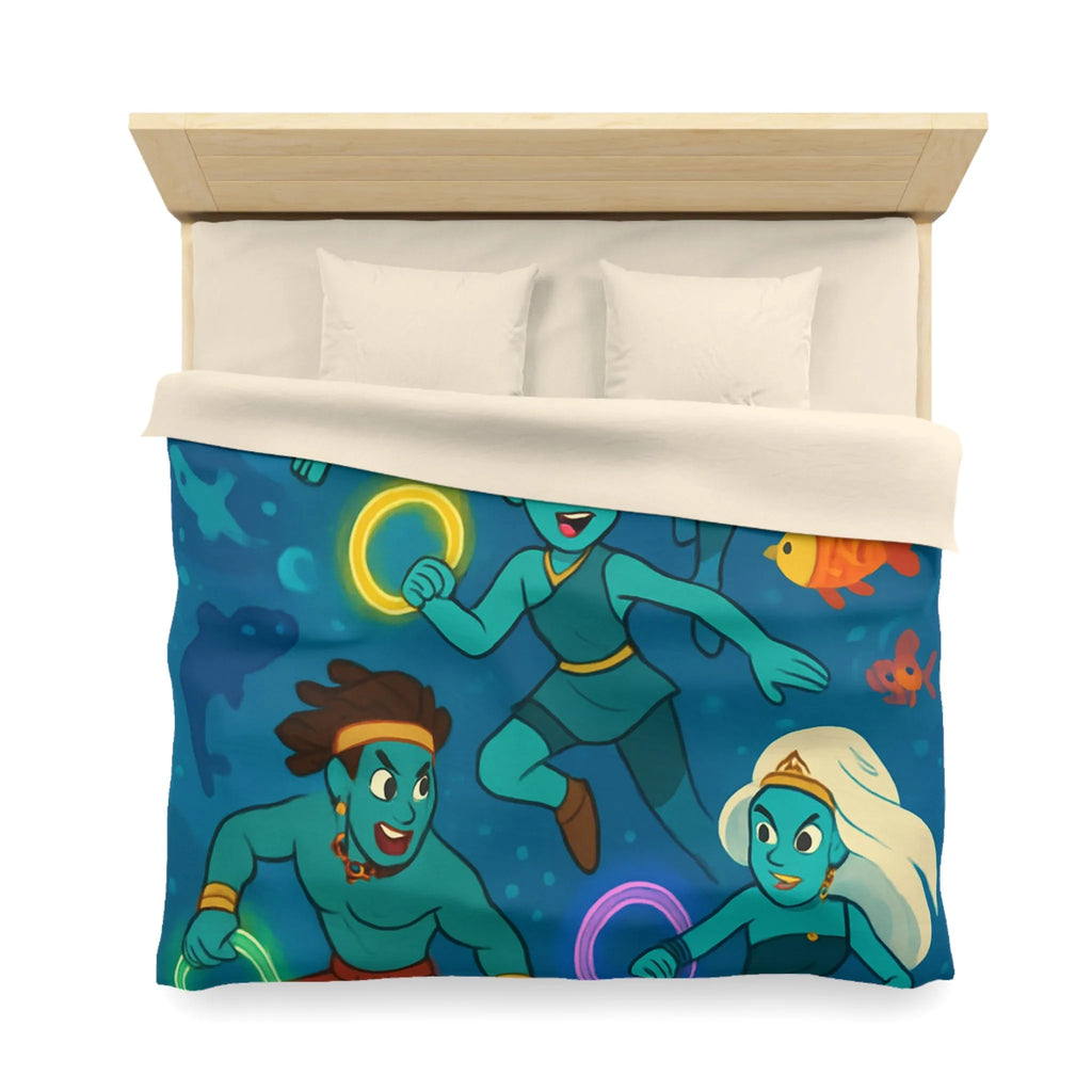 Ensemble de sirènes joyeuses aux cercles lumineux sous la mer, Housse de couette élégante