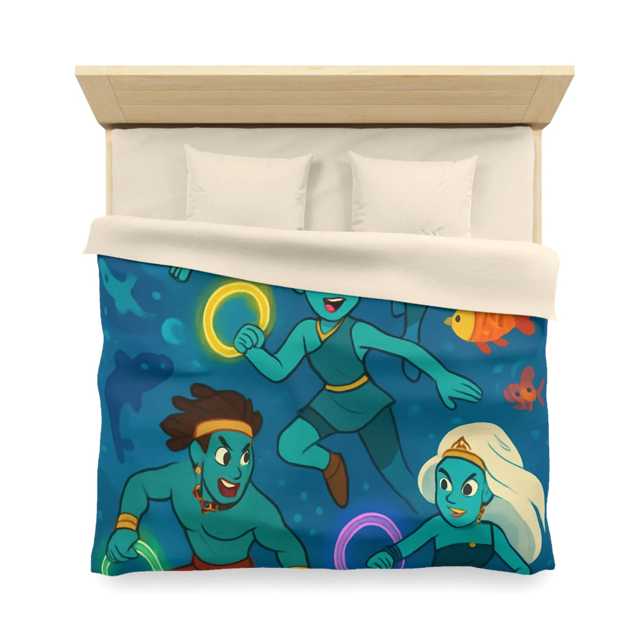 Ensemble de sirènes joyeuses aux cercles lumineux sous la mer, Housse de couette élégante