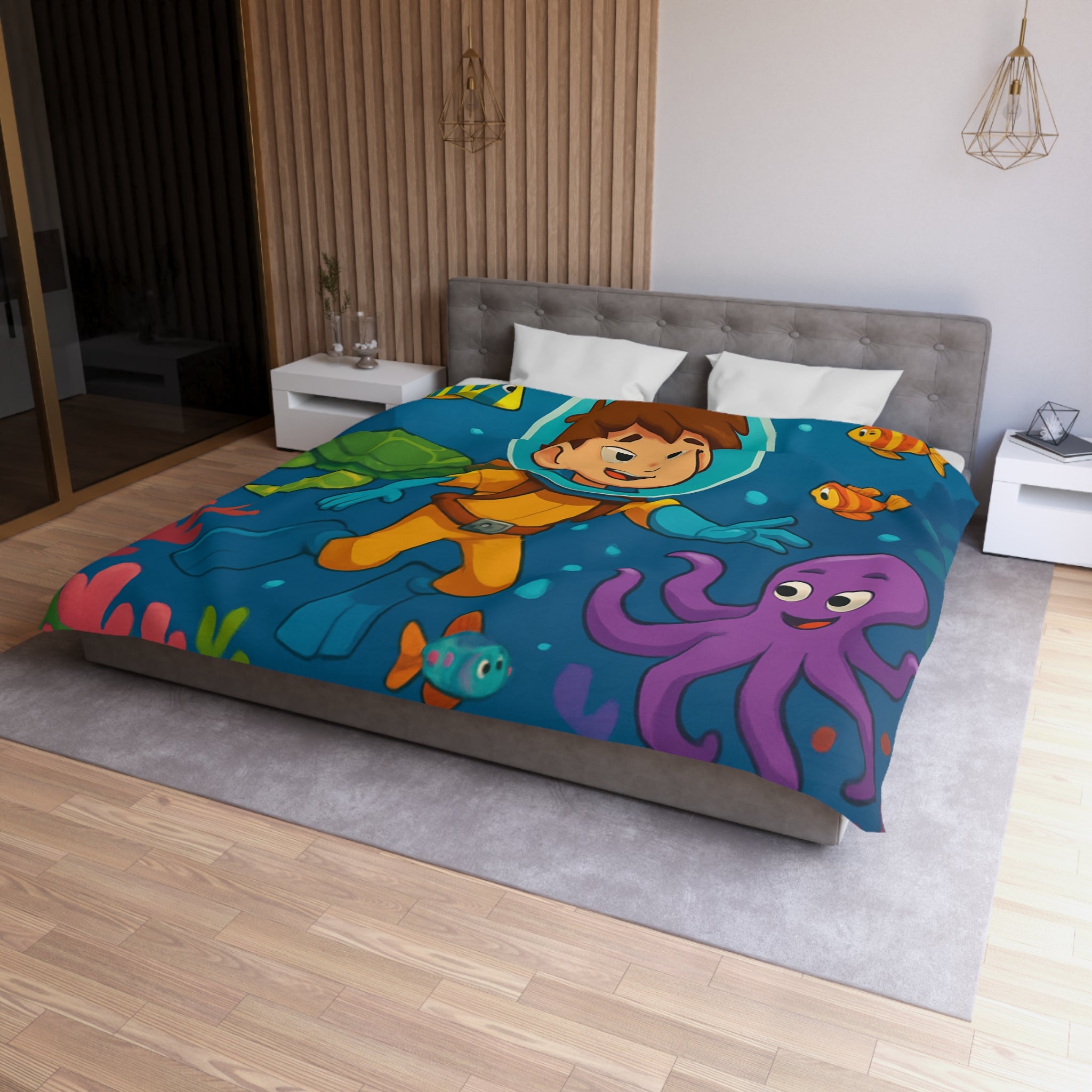 Housse de couette sous-marine avec des animaux marins colorés pour chambre d'enfant joyeuse