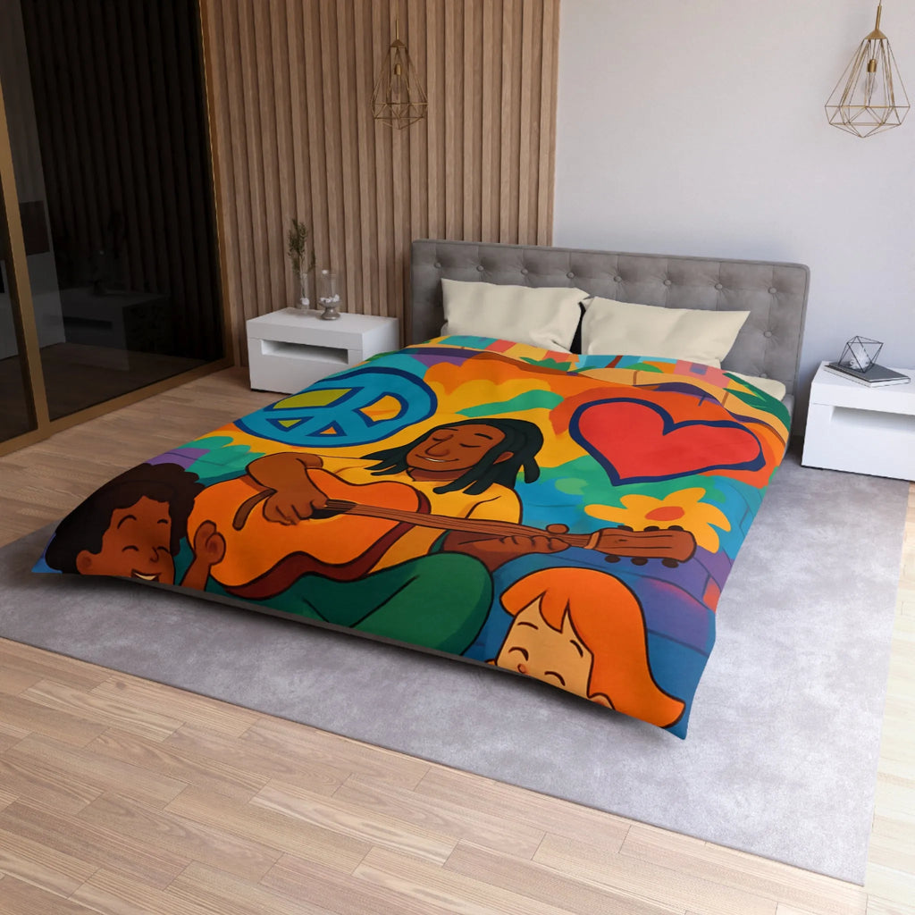 Housse de Couette Colorée avec Musicien Jouant de la Guitare pour Enfants Heureux