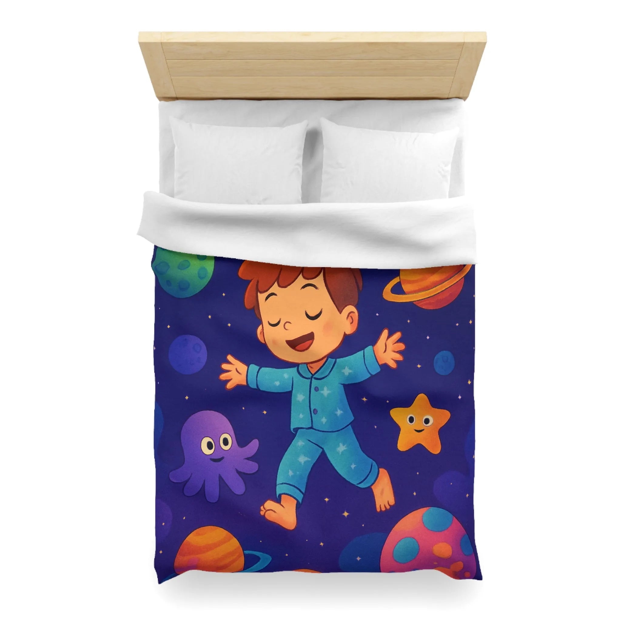 Housse de Couette Galaxie Enfant avec Atmosphère Rêveuse et Éléments Astronomiques Colorés