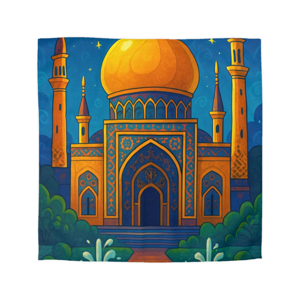 Housse de couette au design oriental avec palais doré sous ciel étoilé exotique