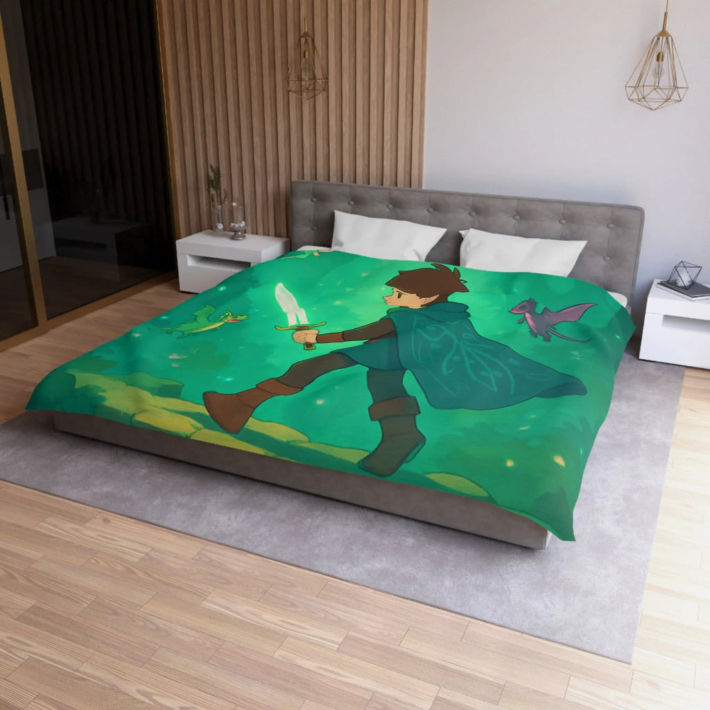 Housse de couette enfant magique avec épée lumineuse et créatures enchantées en forêt