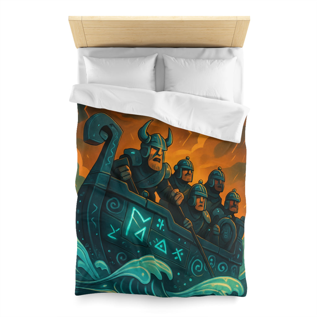 Housse de Couette Motif Vikings en Bateau sous Orage Céleste Féroce et Saisissant