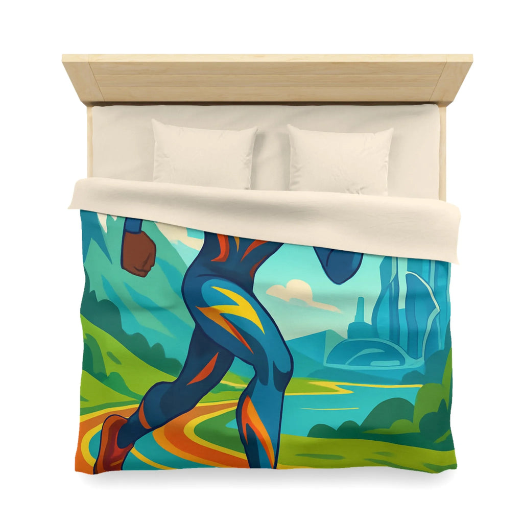 Housse de couette colorée pour chambre futuriste avec coureur et drones volants