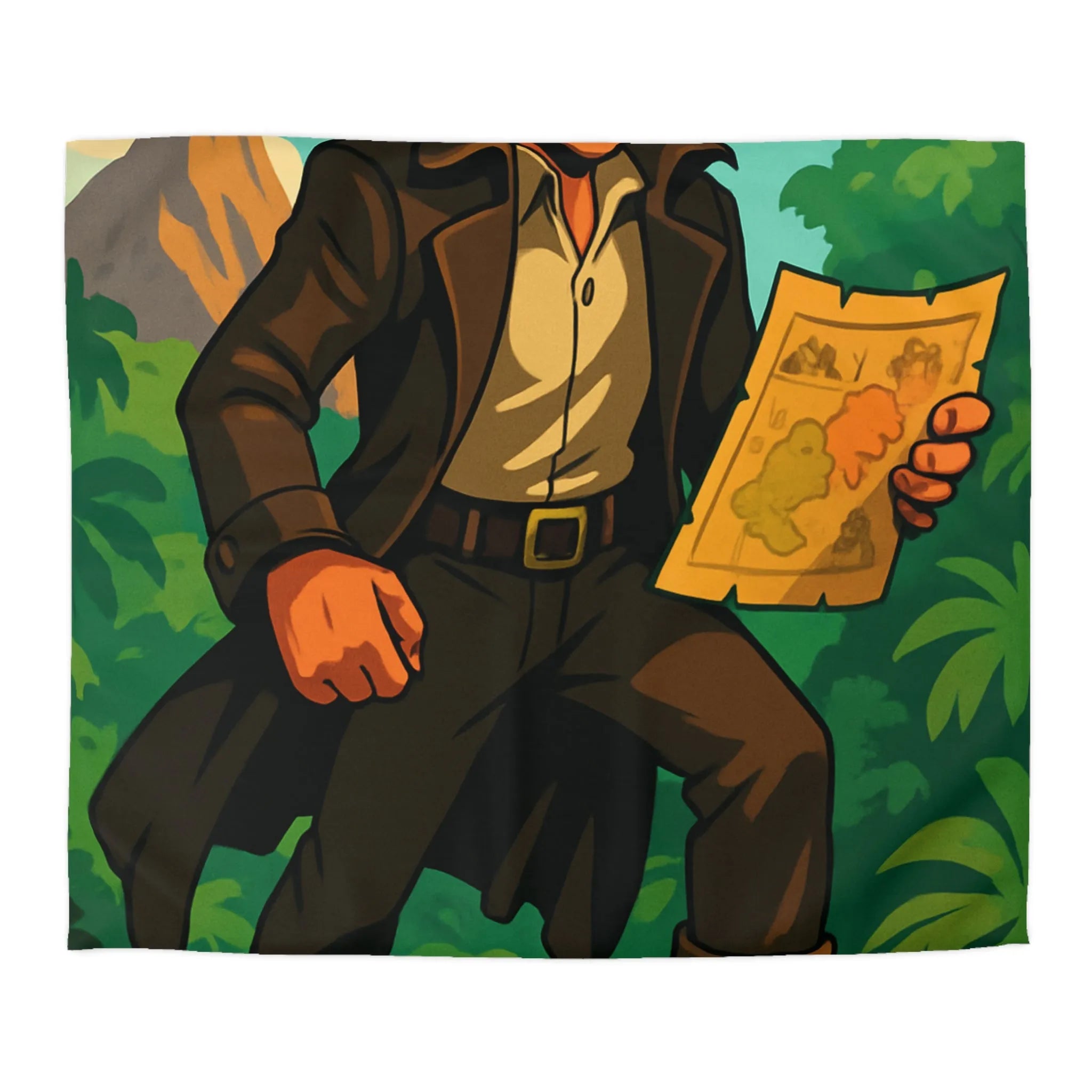 Housse de couette d'explorateur aventureux dans jungle luxuriante avec carte mystique colorée