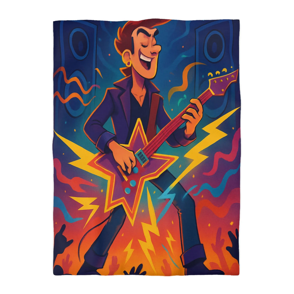 Housse de couette colorée avec musicien à la guitare électrique et effets visuels
