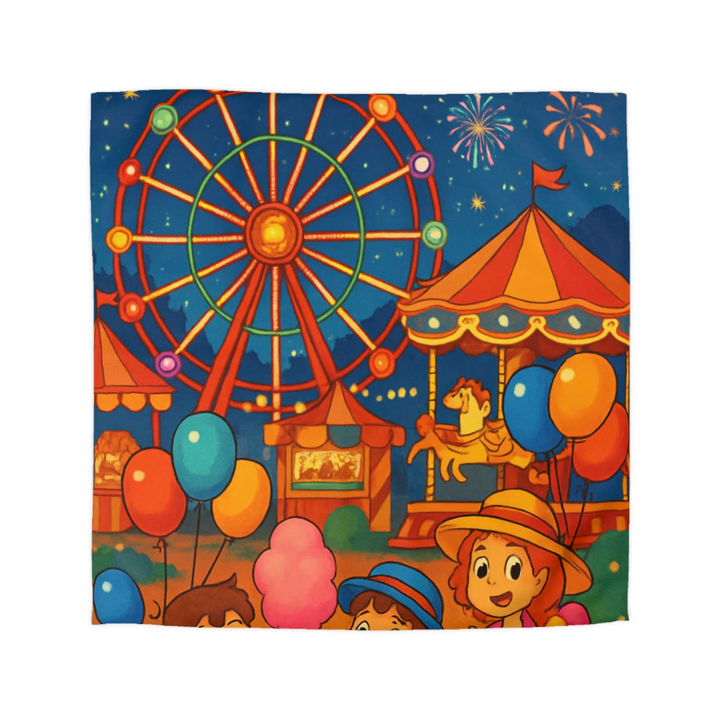 Housse de Couette Enfantine avec Grande Roue, Enfants et Feux d’Artifice Colorés