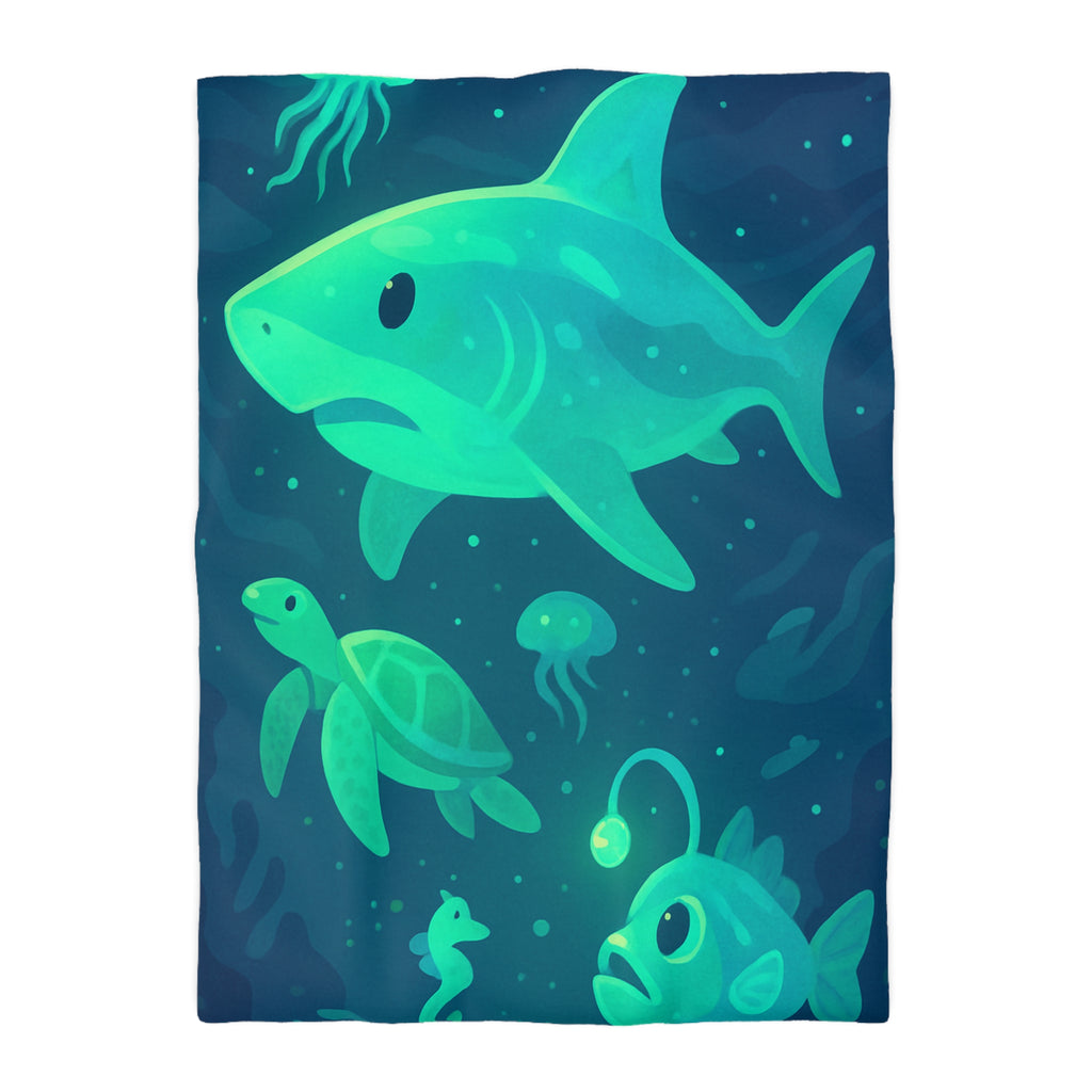 Housse de Couette Océan Lumineux avec Animaux Marins Amusants et Fantastiques Illustrés