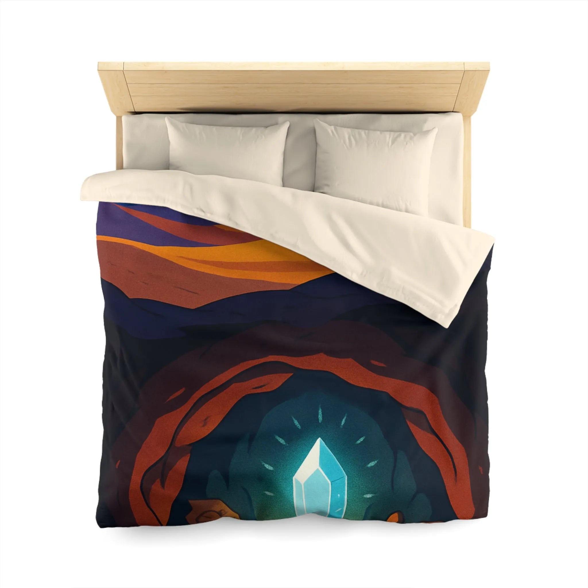 Housse de couette avec paysage nocturne et cristal lumineux dans une grotte mystérieuse