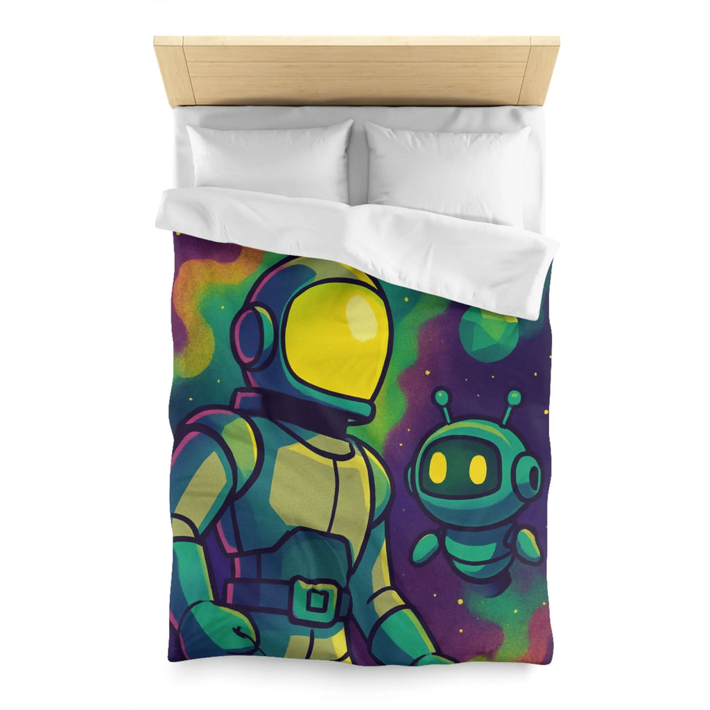 Housse de couette enfant espace avec cosmonaute et robot mignon en couleurs vives