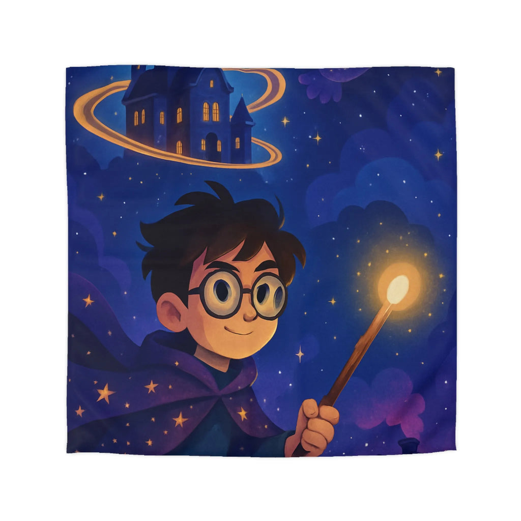 Housse de couette magique bleu nuit avec château, hibou et train enchanté