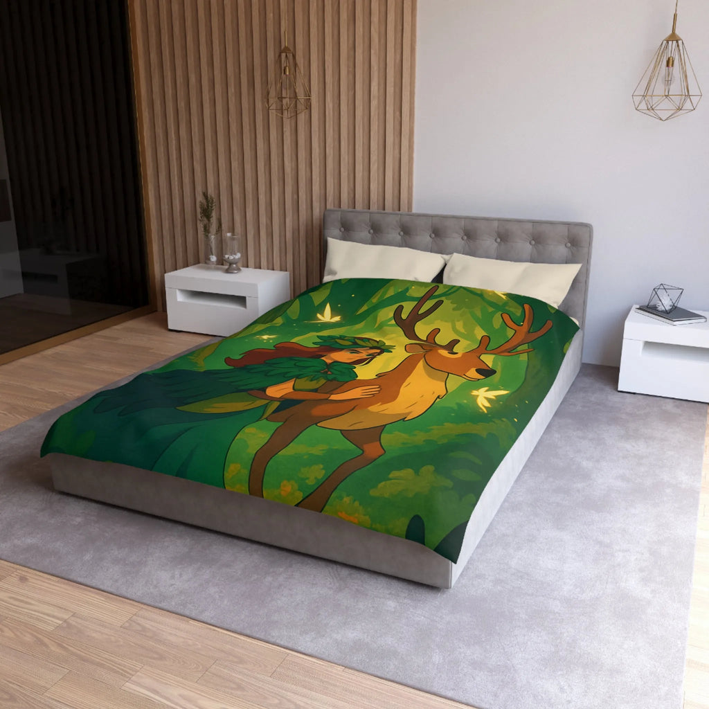 Housse de couette forestière magique avec cerf et fée pour ambiance féérique naturelle