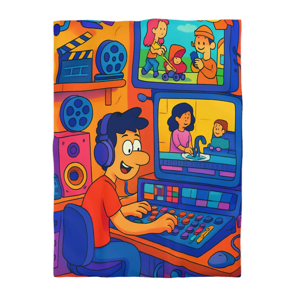 Housse de couette colorée avec illustrations joyeuses pour chambre d'enfant moderne et ludique