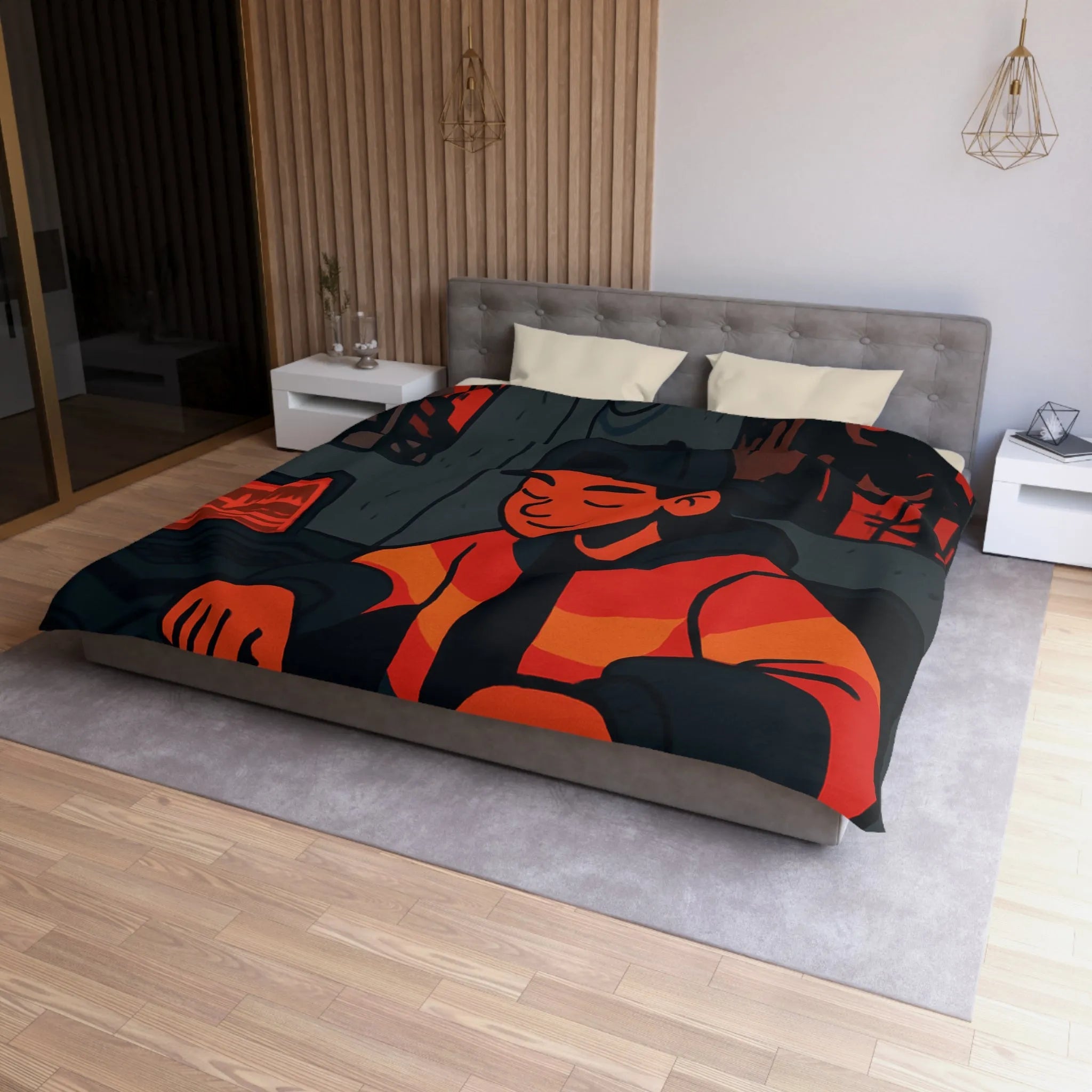 Housse de couette design studio moderne avec touche artistique rouge et noire
