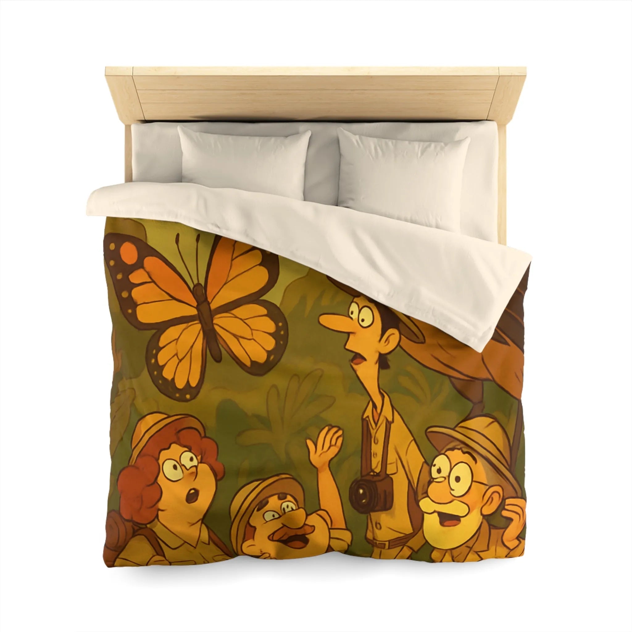 Housse de couette avec scène aventure jungle, explorateurs et faune tropicale colorée