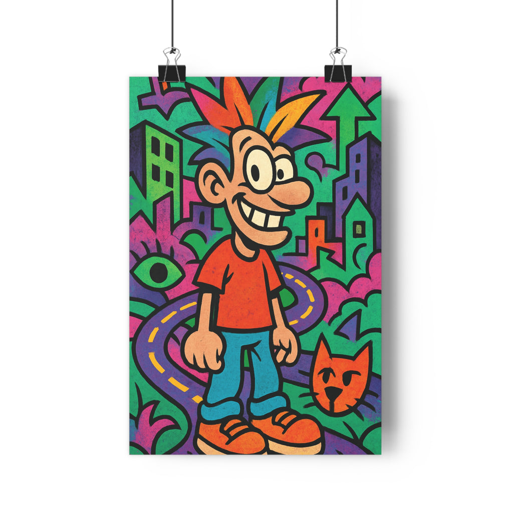 Poster décoratif urbain abstrait vert violet orange joyeux salon chambre bureau format 30x46 dynamique