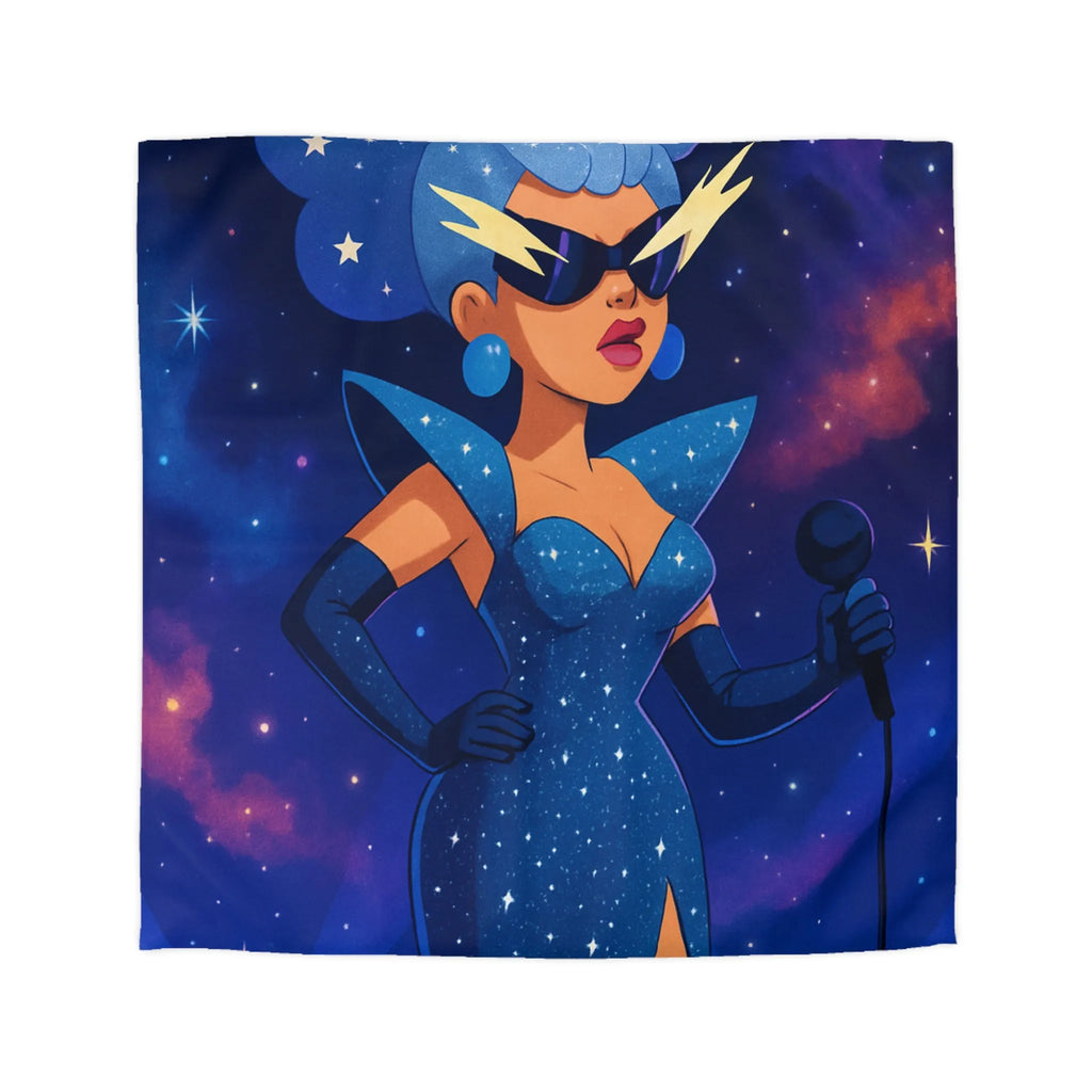 Housse de couette glamour avec étoile, chanteuse et ciel cosmique pour chambre moderne