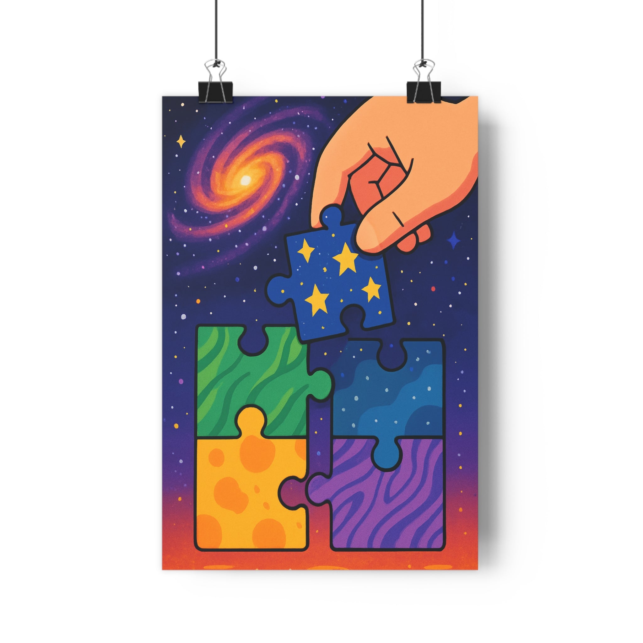 Poster décoratif coloré cartoon cosmique chambre bureau étoilé rêveur vert bleu orange 30x46 cm