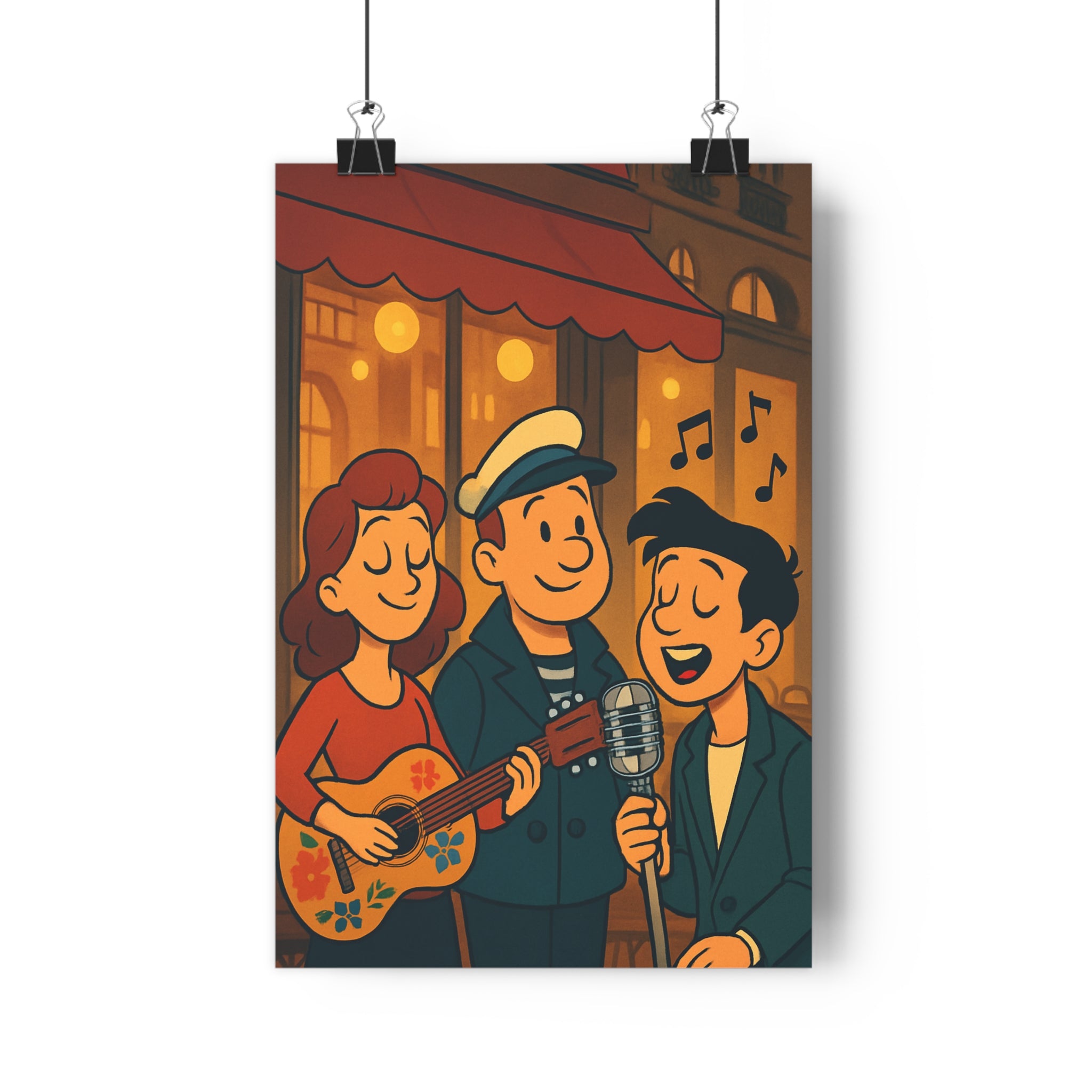 Poster décoratif cartoon pastel joyeux chambre salon musique guitare poète créatif artistique ambiance chaleureuse