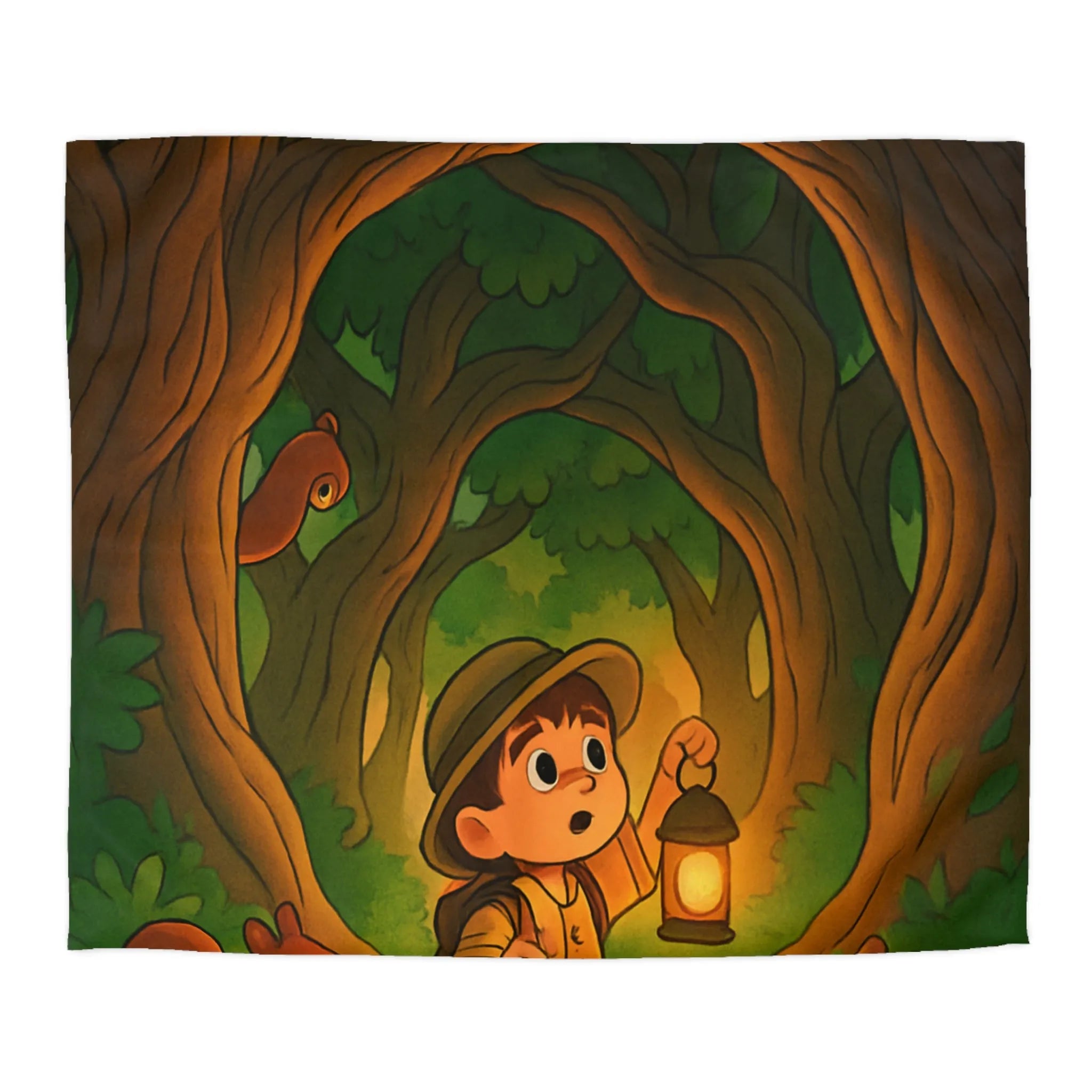 Housse de couette enfant forêt enchantée avec animaux mignons et garçon explorateur