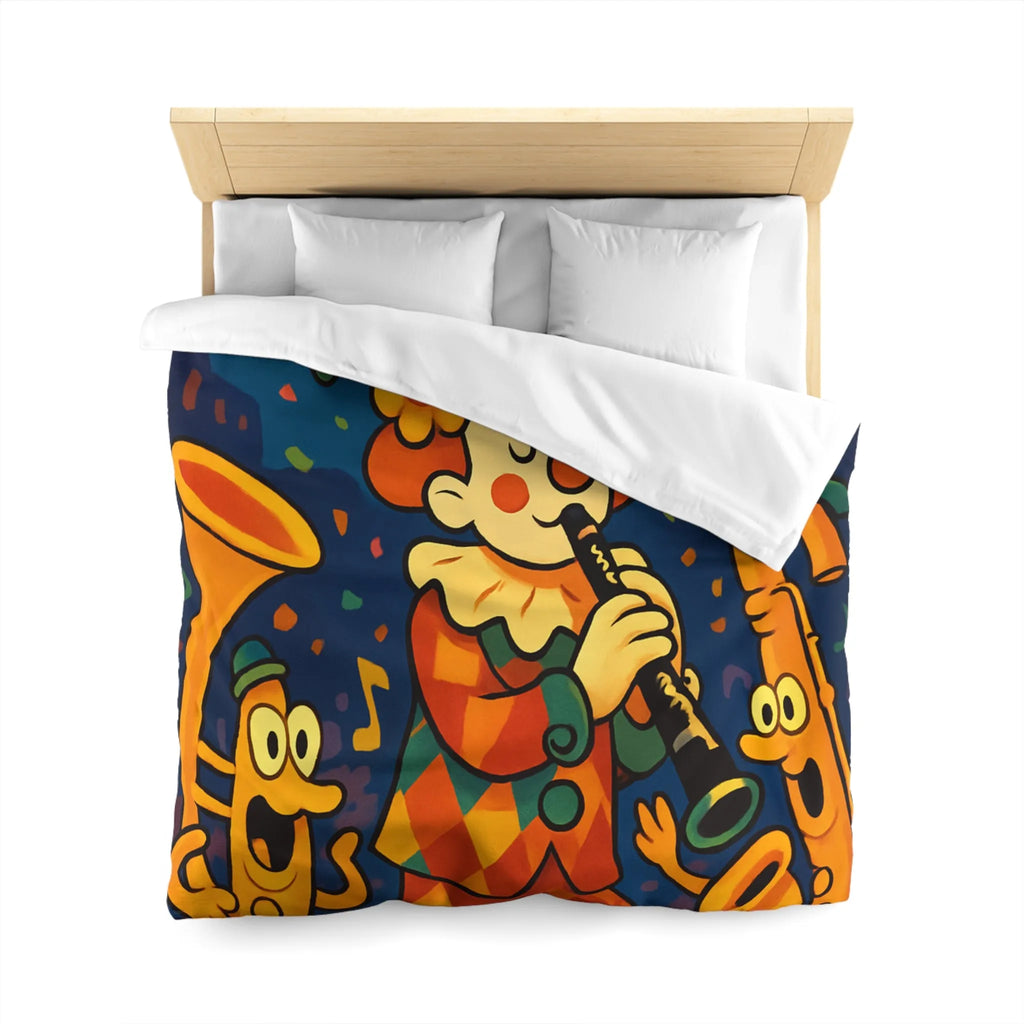 Housse de Couette Fantaisiste avec Clown et Instruments dans Parade Colorée et Lumineuse