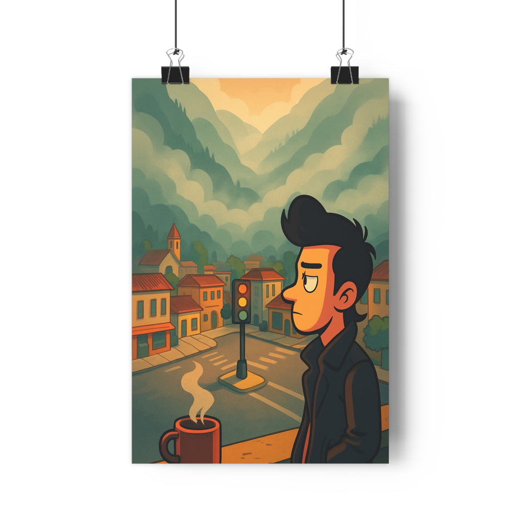 Poster décoratif animé rouge brume mystérieuse salon bureau ambiance intrigante format 30x46 atmosphère élégante