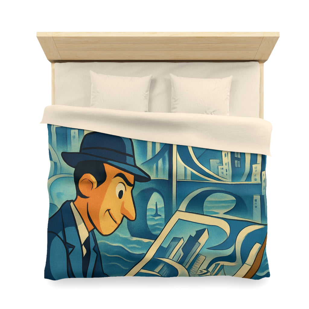 Motifs artistiques urbains bleus et jaunes pour une housse de couette moderne et stylée