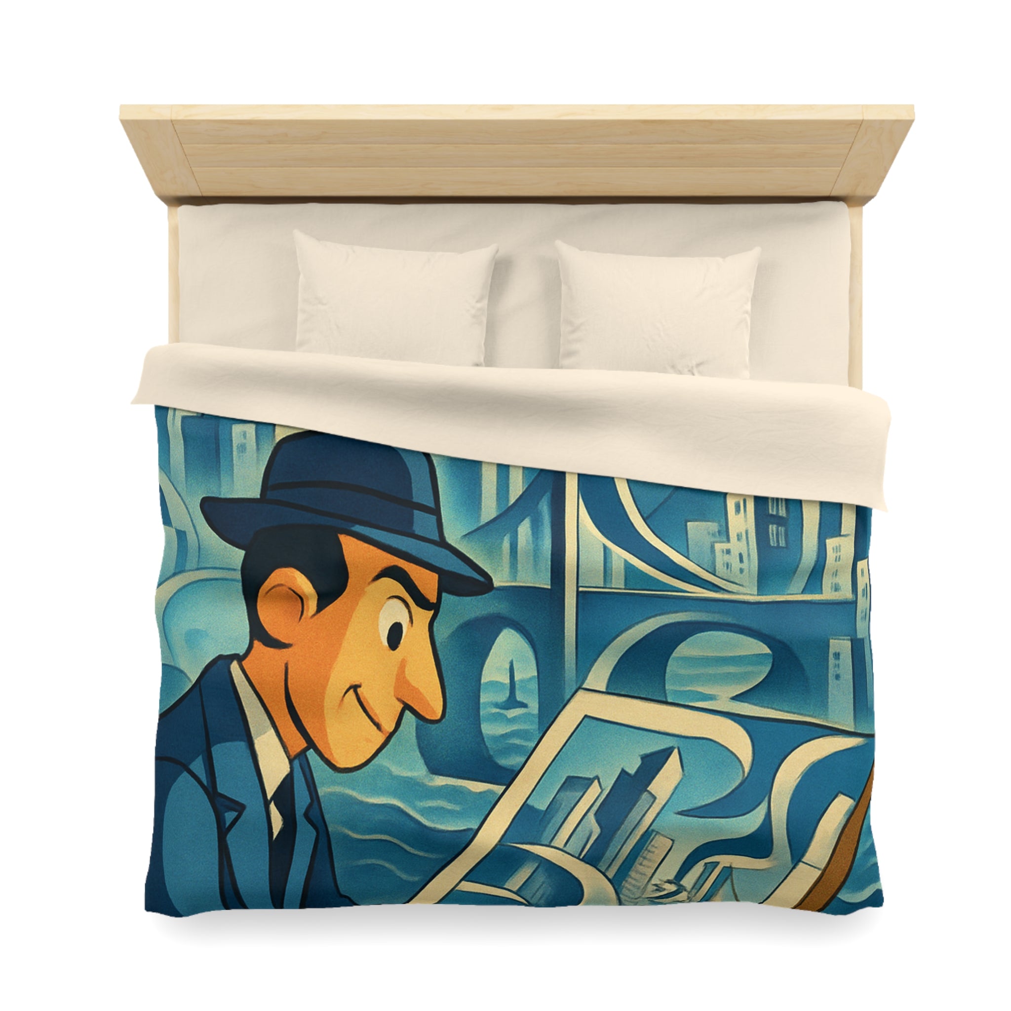 Motifs artistiques urbains bleus et jaunes pour une housse de couette moderne et stylée