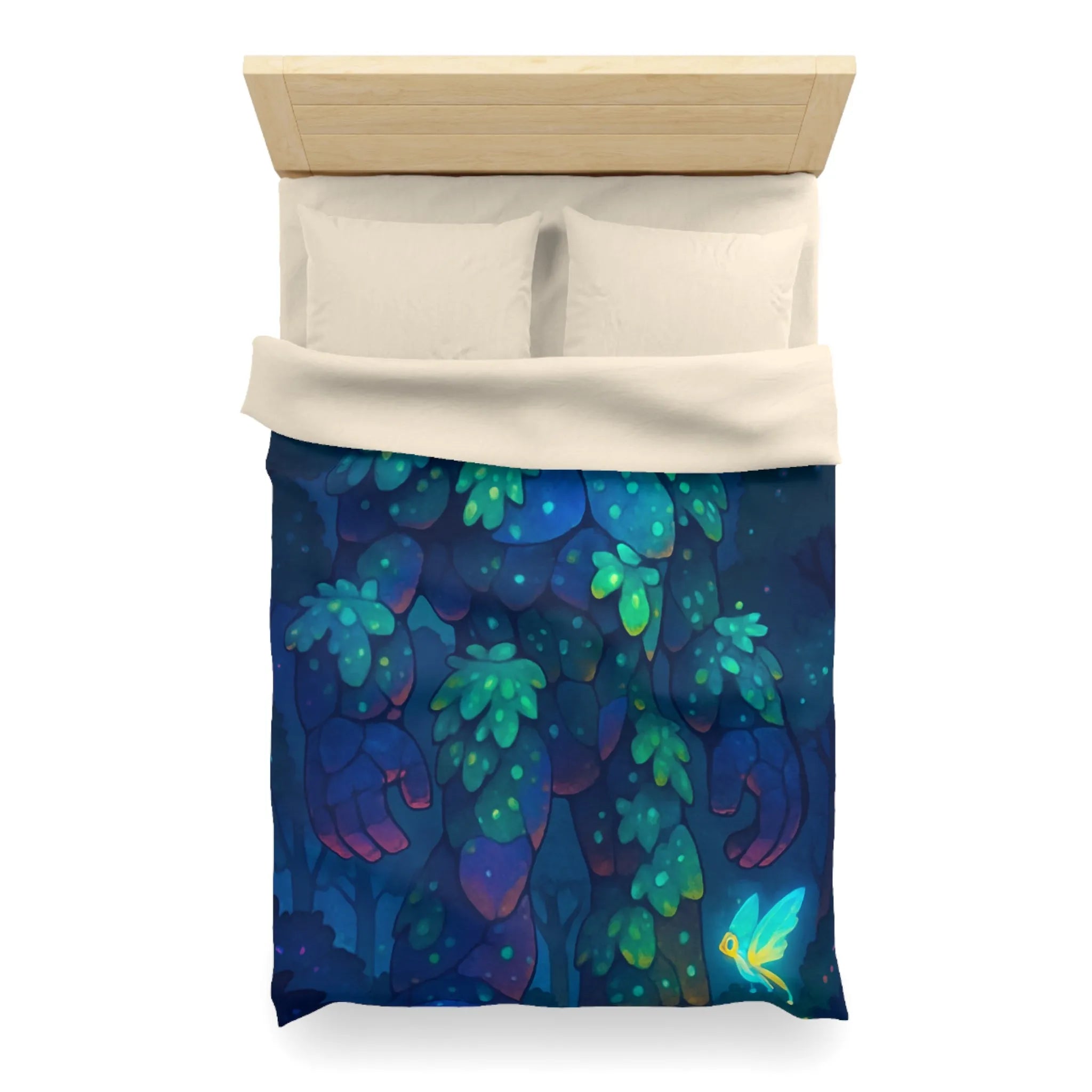 Housse de Couette Féérique avec Golem Lumineux et Fées dans la Forêt Nocturne