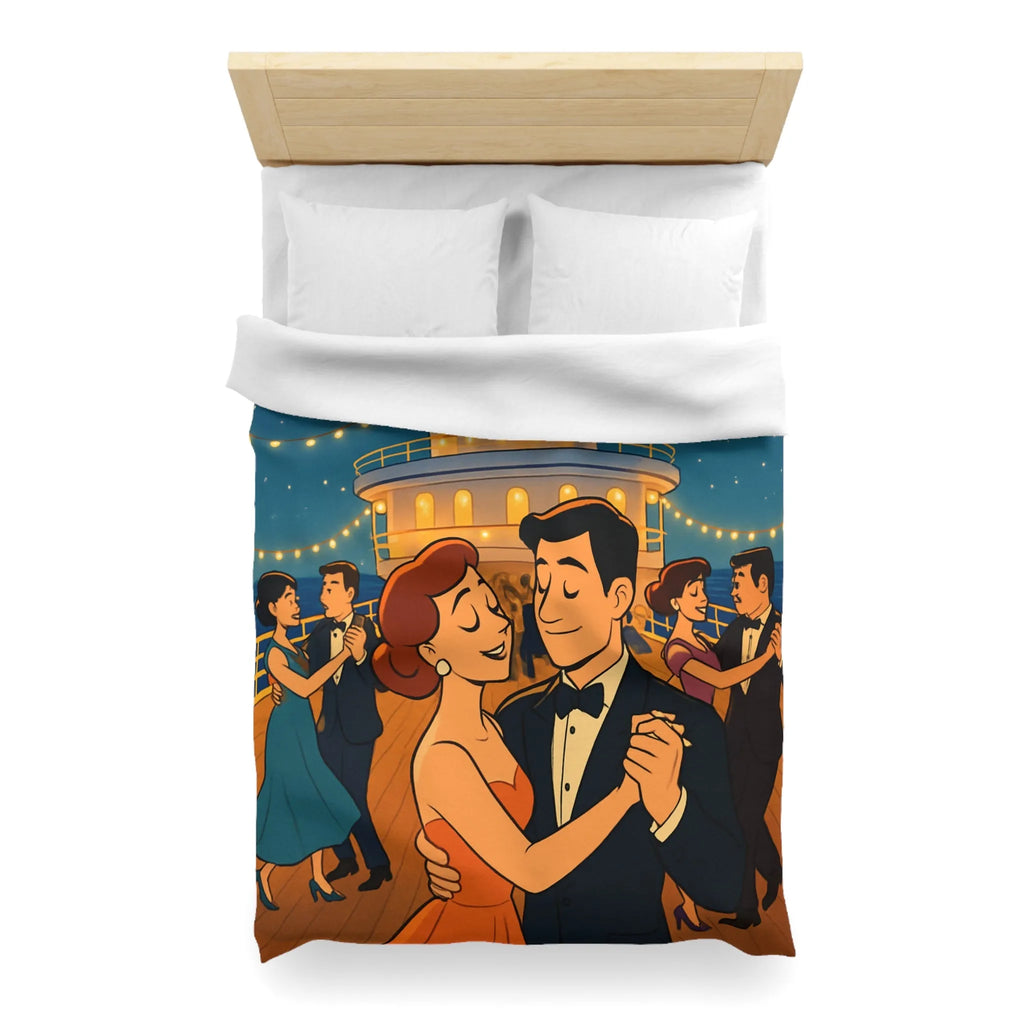 Housse de couette élégante avec danse romantique rétro sur un pont de navire
