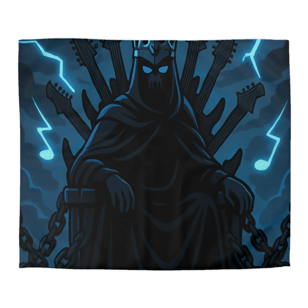 Housse de Couette Gothique Musicien Roi Ténébreux avec Throne de Guitares et Crânes