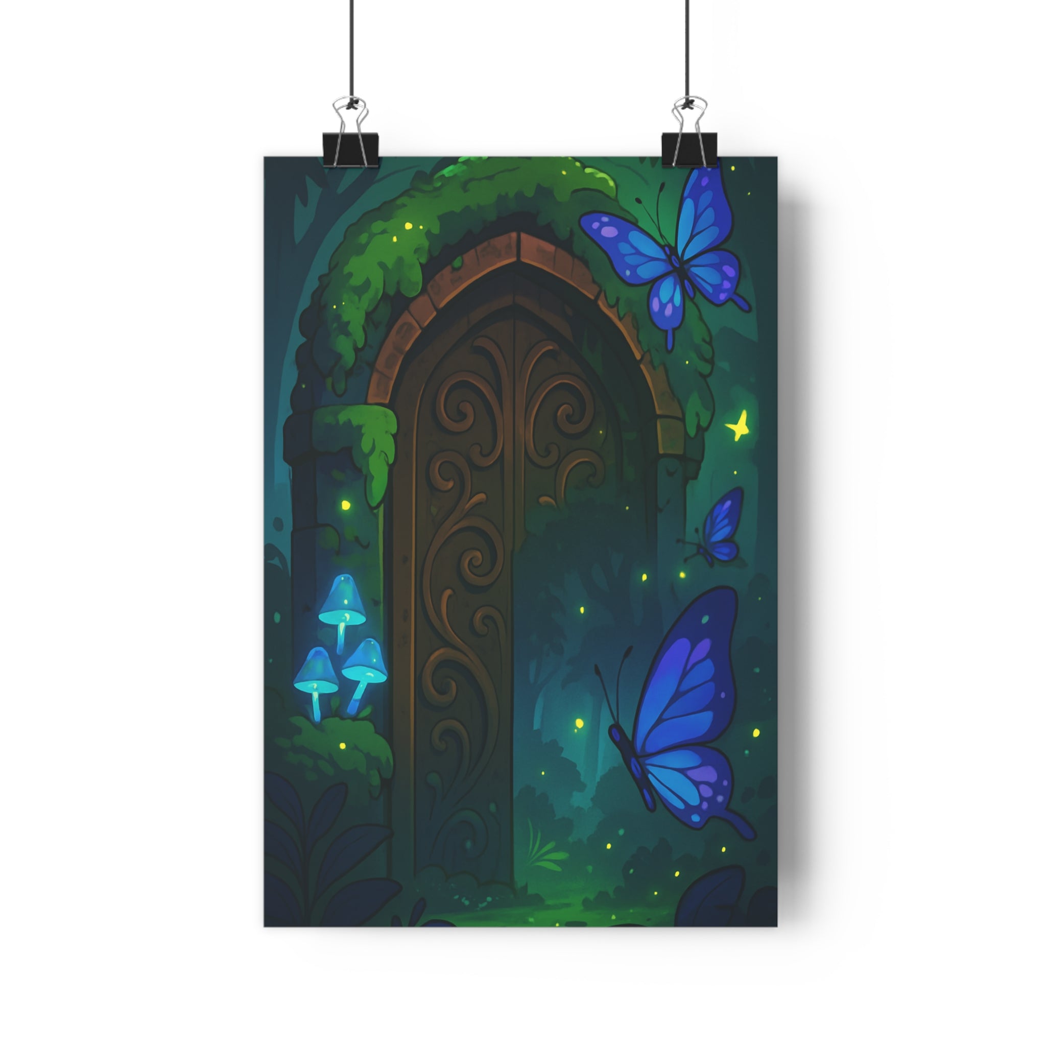 Poster décoratif forêt mystique vert bleu magique nature fantastique salon chambre ambiance rêve lumineuse