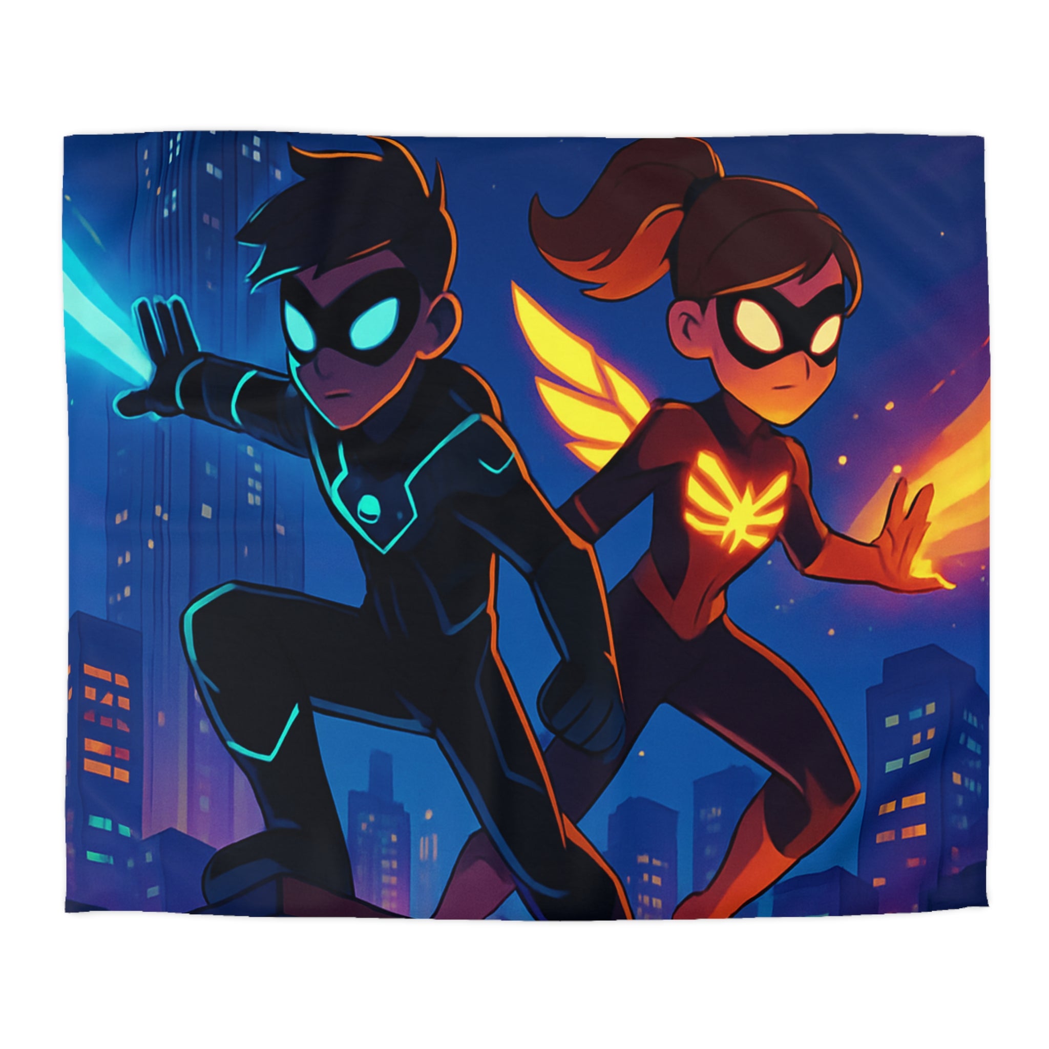 Housse de couette super-héros urbain : ambiance dynamique, couleurs vives, motifs modernes et audacieux