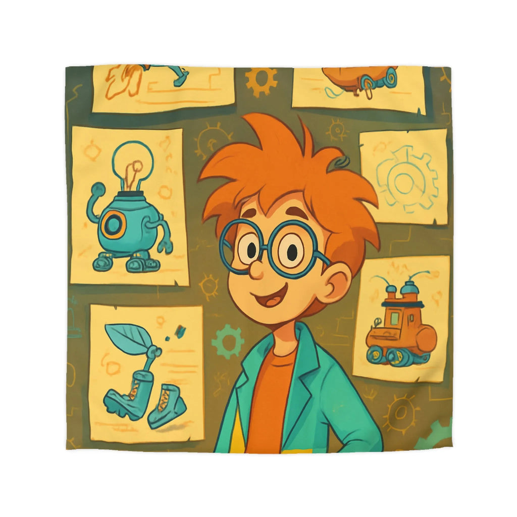 Housse de couette enfant motifs inventeur créatif pour chambre ludique et colorée