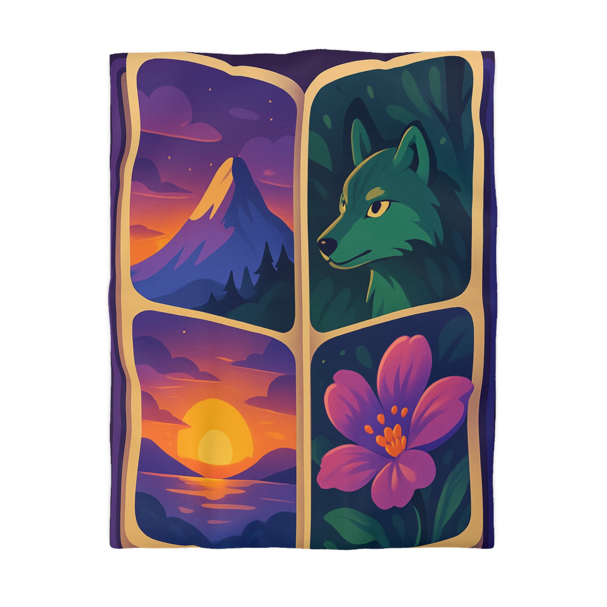 Housse de Couette Paysage Montagne Forêt Animale Florale Vibrante pour Chambre Moderne