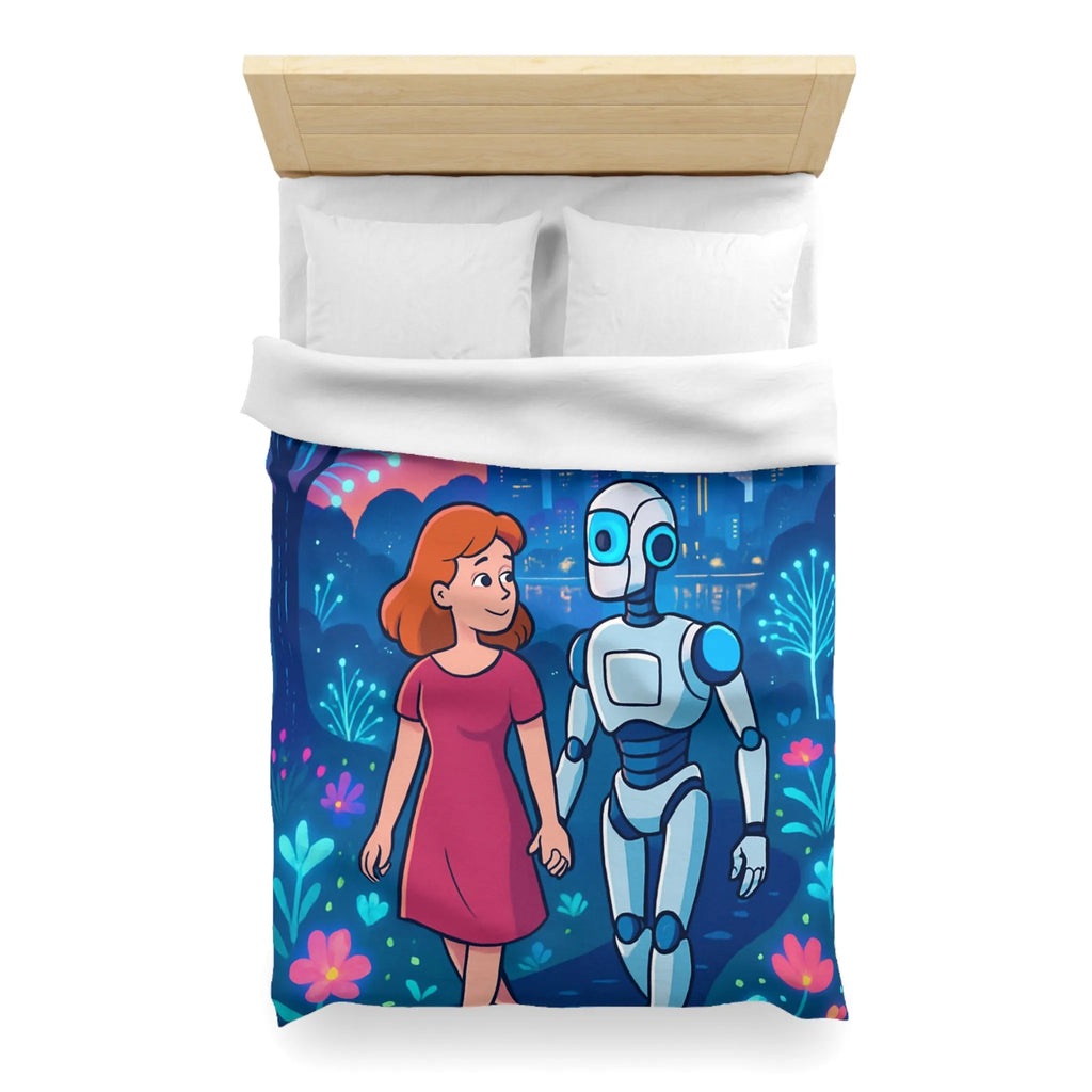 Housse de Couette Enchantée: Enfant et Robot dans un Univers Coloré et Futuriste
